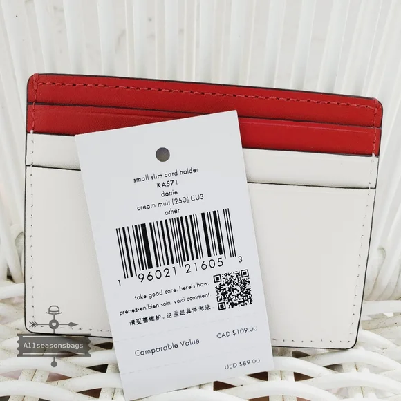 AUTHENTIC Kate Spade Staci Large Slim Ladybug Card Holder CREAM RED Nwt